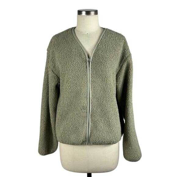 WILFRED FREE Green Teddy Fleece Full Zip Jacket Women's Size Small Sherpa Cozy - Picture 1 of 7